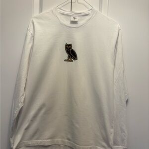 OVO White Long Sleeve Shirt with Black Owl Logo
